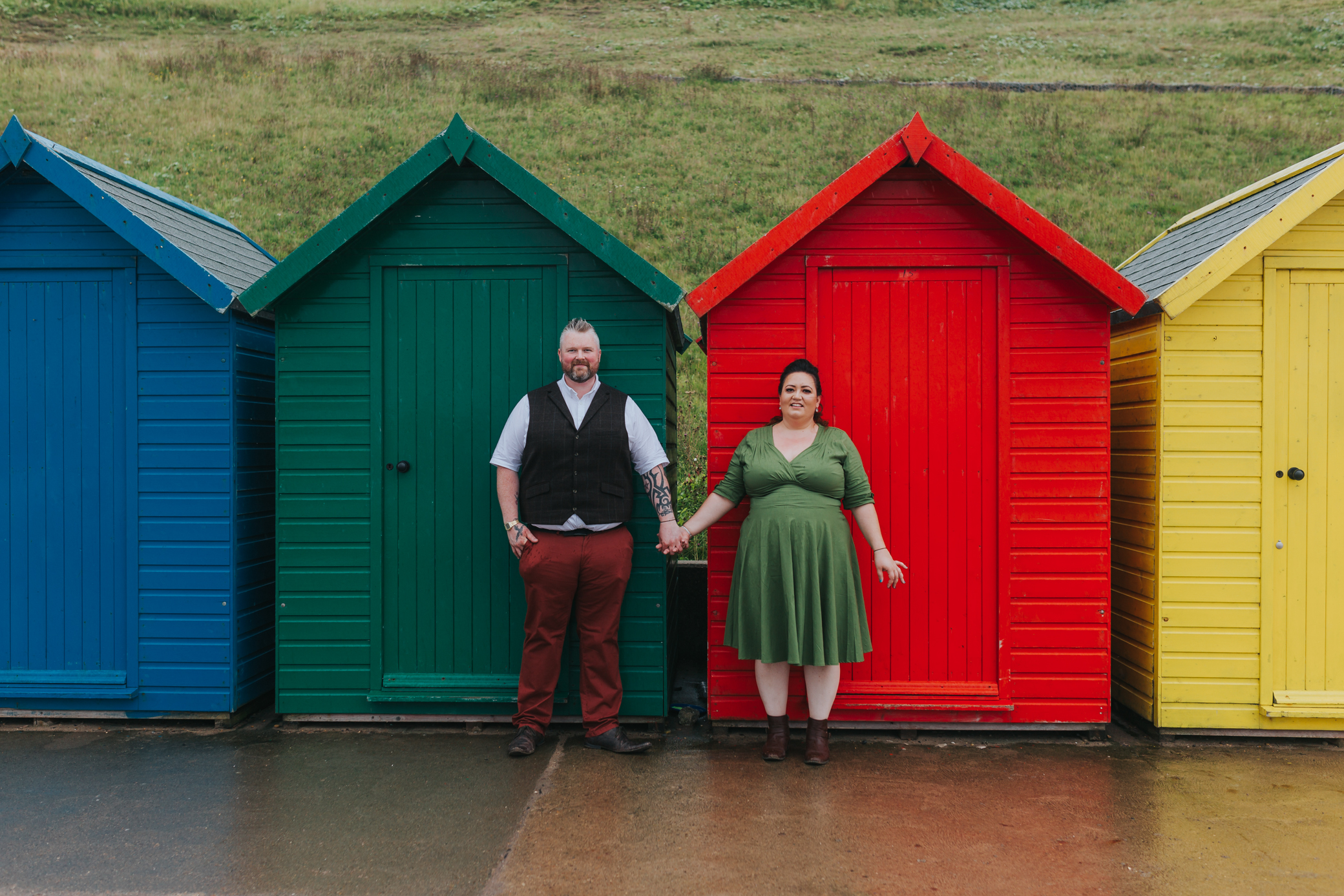 Huddersfield yorkshire wedding photographer whitby beach huts couple